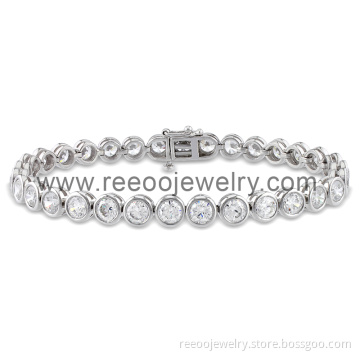 925 Sterling Silver Ladies Princess Tennis Rhinestone Bracelet